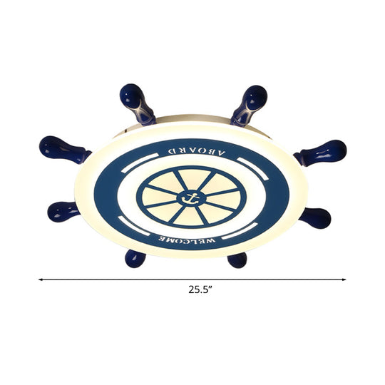 Mediterranean Blue Led Flush Ceiling Light With Rudder Acrylic Shade - 21.5’/25.5’ Nursery Mount