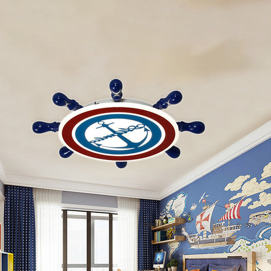 Rudder Boys Bedroom Flush Light Iron Led Flushmount In Blue Choice Of Warm Or White -