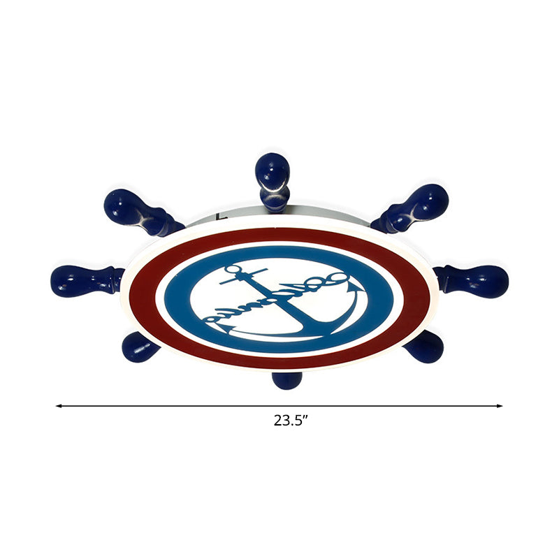 Rudder Boys Bedroom Flush Light Iron Led Flushmount In Blue Choice Of Warm Or White -