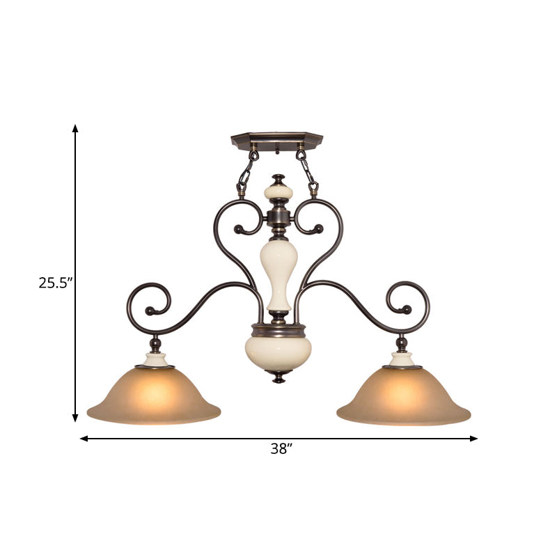 Modern Countryside Style Chandelier Light - White Glass Black Island Lamp With Flared 2 Heads And