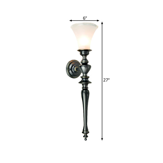 Retro Black Flared Wall Sconce: Cream Glass Linear Metal Arm - Perfect For Living Room