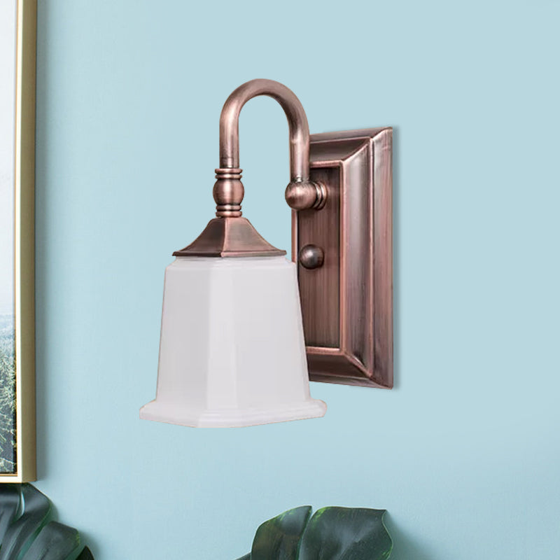 Copper Retro Wall Sconce With Cream Glass And Gooseneck Arm