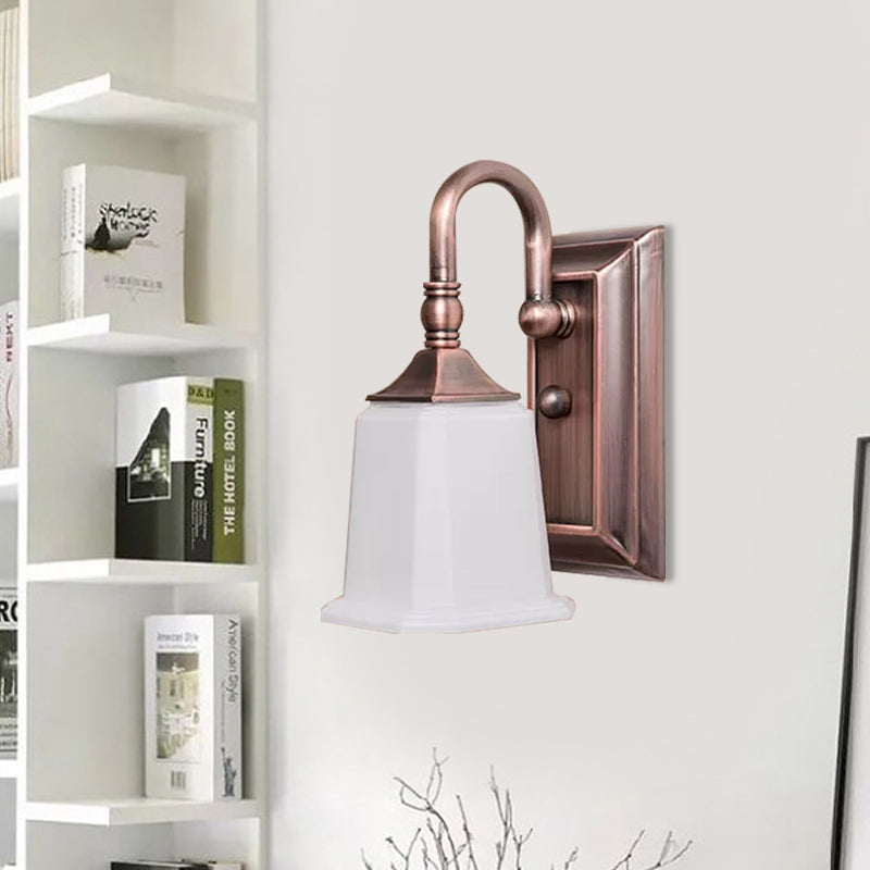 Copper Retro Wall Sconce With Cream Glass And Gooseneck Arm