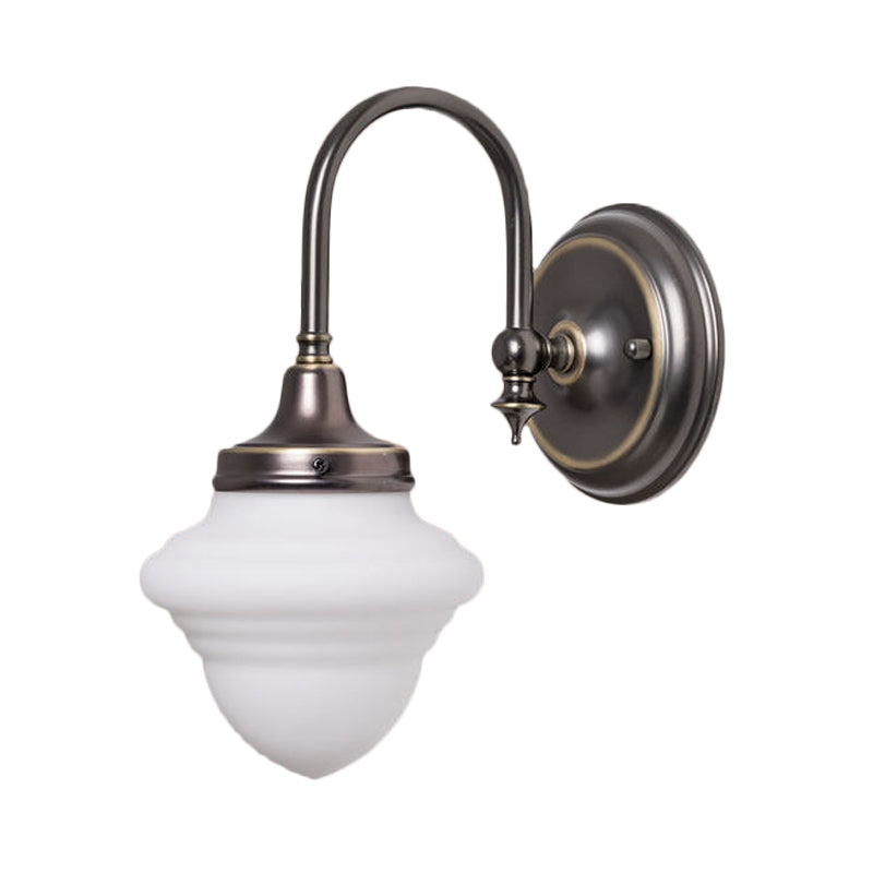 Vintage Milk Glass Gooseneck Bedroom Sconce With Black Wall Mount