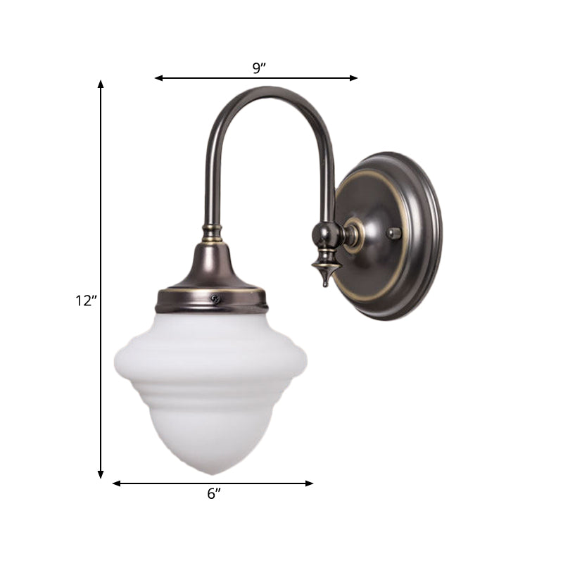 Vintage Milk Glass Gooseneck Bedroom Sconce With Black Wall Mount