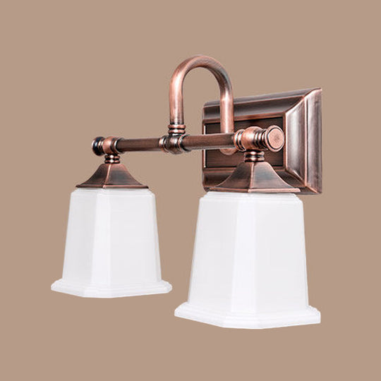 Copper 2/3-Head Vanity Light Traditional Ivory Glass Wall Lighting For Bathroom With Twist Arm