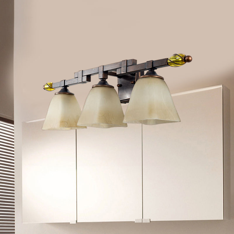 Country Style Frosted Glass Brass Vanity Lamp With Paneled Bell Design - 2/3 Lights Wall Sconce For