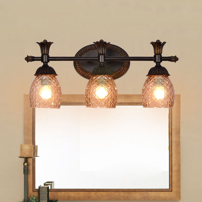 Black Metal Wall Mount Vanity Light: Clear Prismatic Glass Dome Traditional Style 2/3-Light Bathroom