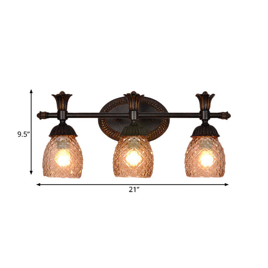 Black Metal Wall Mount Vanity Light: Clear Prismatic Glass Dome Traditional Style 2/3-Light Bathroom