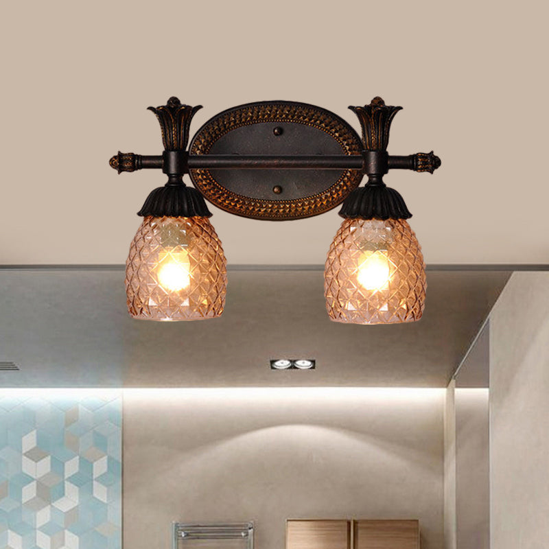 Black Metal Wall Mount Vanity Light: Clear Prismatic Glass Dome Traditional Style 2/3-Light Bathroom