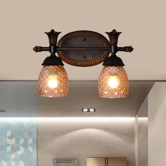 Black Metal Wall Mount Vanity Light: Clear Prismatic Glass Dome Traditional Style 2/3-Light Bathroom