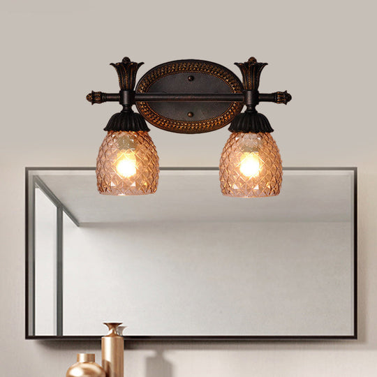Black Metal Wall Mount Vanity Light: Clear Prismatic Glass Dome Traditional Style 2/3-Light Bathroom