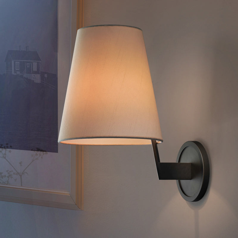 Retro Conic Sconce Lighting Fixture - Black Wall Mounted Light With Fabric Shade