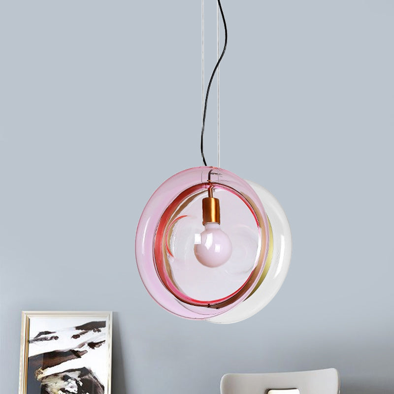 Whirligig Design Pendant Light - Macaron Theme Light-Blue/Pink/Cognac Glass Bistro Hanging Lamp Kit