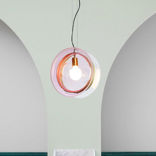 Whirligig Design Pendant Light - Macaron Theme Light-Blue/Pink/Cognac Glass Bistro Hanging Lamp Kit