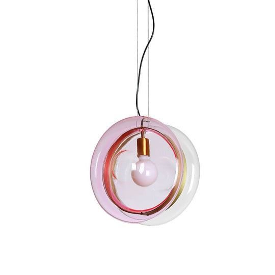 Stylish Macaron Pendant Light With Glass Shades - Blue/Pink/Cognac 1 Head Bistro Hanging Lamp
