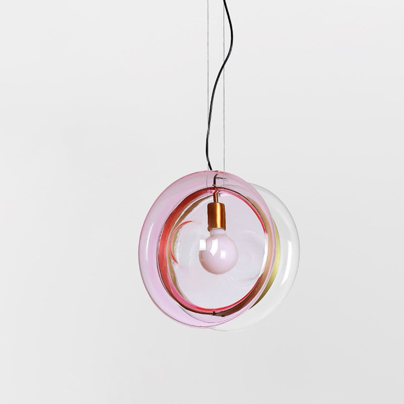 Whirligig Design Pendant Light - Macaron Theme Light-Blue/Pink/Cognac Glass Bistro Hanging Lamp Kit