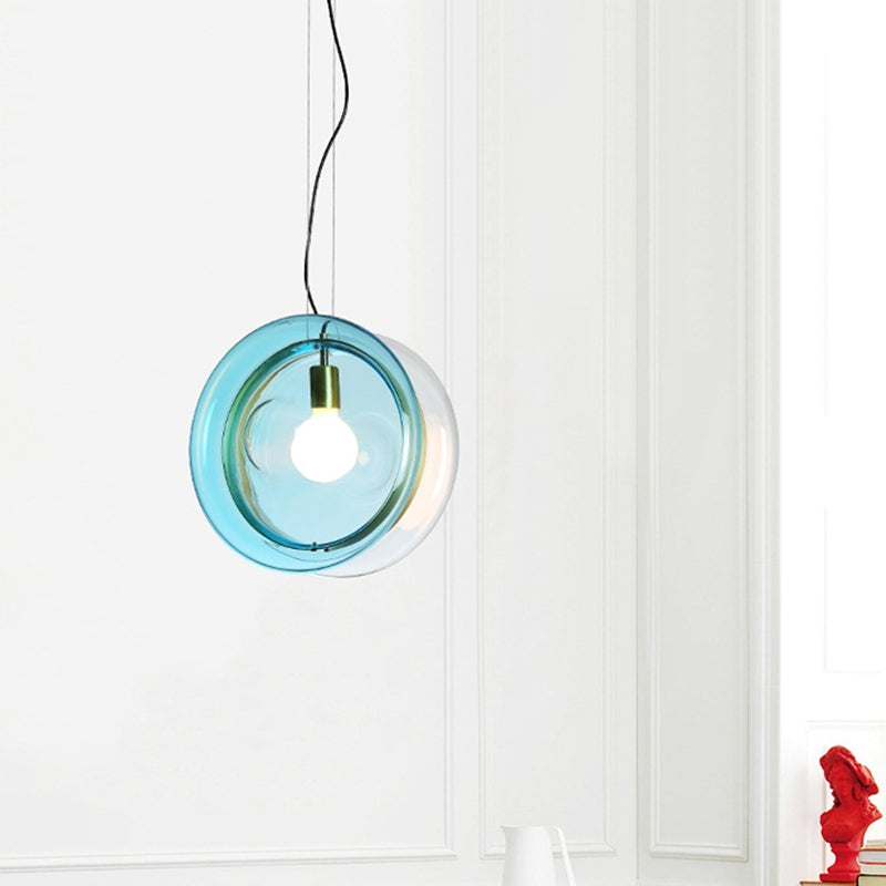 Whirligig Design Pendant Light - Macaron Theme Light-Blue/Pink/Cognac Glass Bistro Hanging Lamp Kit