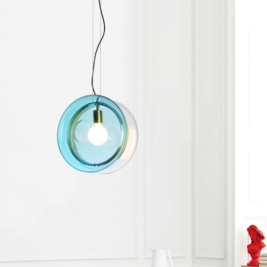 Whirligig Design Pendant Light - Macaron Theme Light-Blue/Pink/Cognac Glass Bistro Hanging Lamp Kit