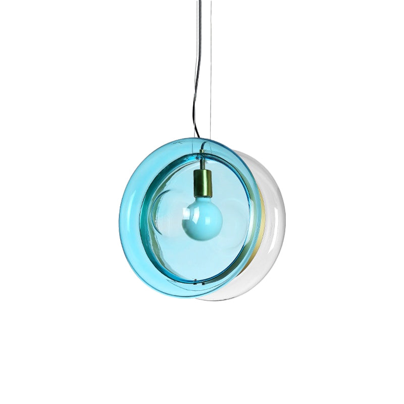 Stylish Macaron Pendant Light With Glass Shades - Blue/Pink/Cognac 1 Head Bistro Hanging Lamp