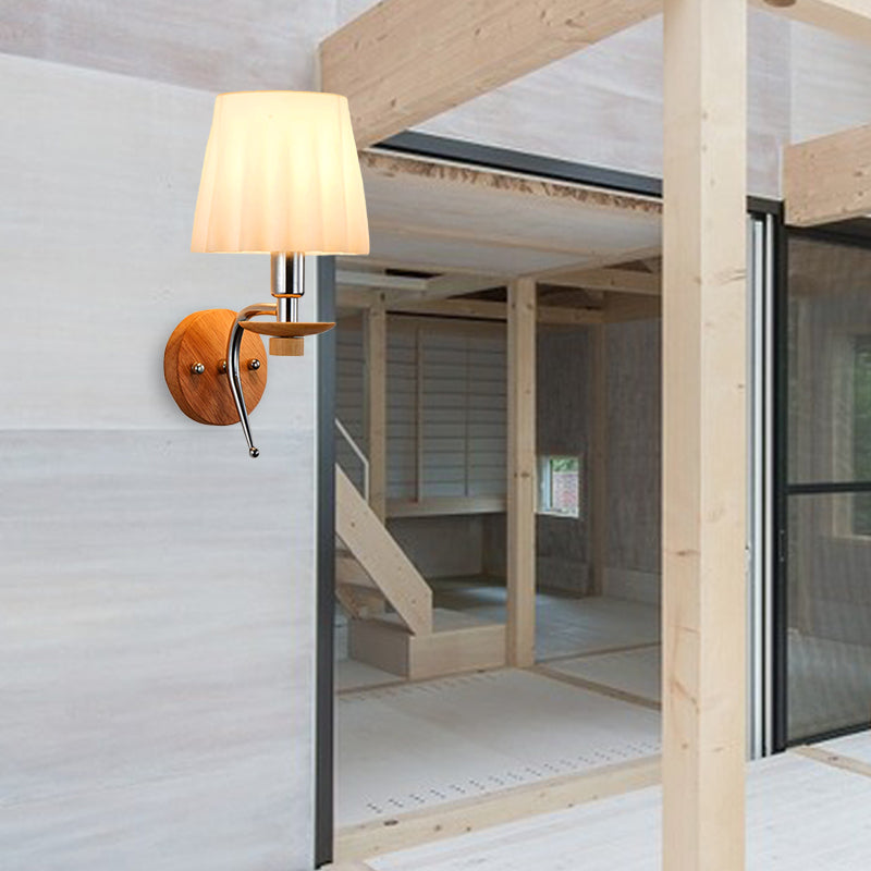 Contemporary White/Beige Fabric Wall Sconce For Corridor - Tapered Mount Fixture With 1 Bulb White /