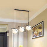 Opal Glass Planet Pendant: Postmodern Matte Black Multi-Light Hanging Lamp Kit For Dining Table 3