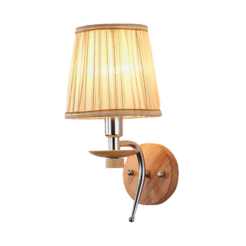 Contemporary White/Beige Fabric Wall Sconce For Corridor - Tapered Mount Fixture With 1 Bulb