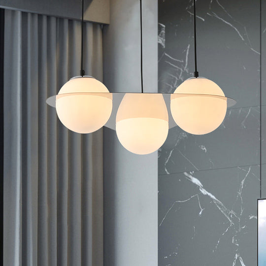 Modern White Glass Globe Cluster Pendant Light - 3-Lights Living Room Ceiling Fixture With Mirror