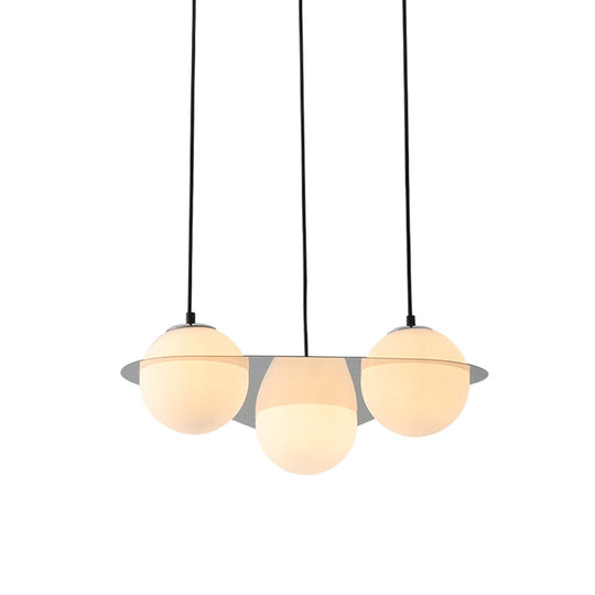 Modern White Glass Globe Cluster Pendant Light - 3-Lights Living Room Ceiling Fixture With Mirror