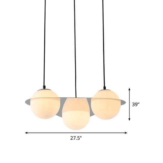 Modern White Glass Globe Cluster Pendant Light - 3-Lights Living Room Ceiling Fixture With Mirror
