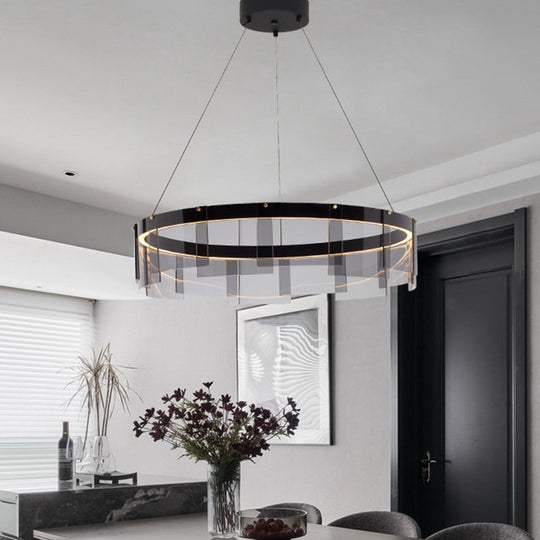 Modernist Smoky Grey Glass Led Pendant Light With Black Circle Design
