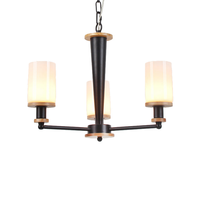 Mid-Century Opal Frosted Glass Chandelier - 3-Light Pendant Ceiling Light In Black