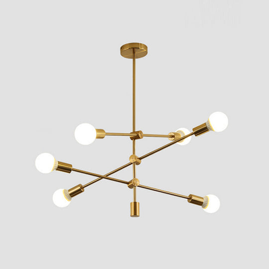 Gold Tiered 6 - Light Iron Ceiling Mount With Semi - Flush Design & Open Bulbs