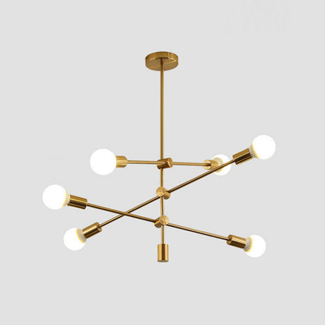 Gold Tiered 6-Light Iron Ceiling Mount With Semi-Flush Design & Open Bulbs