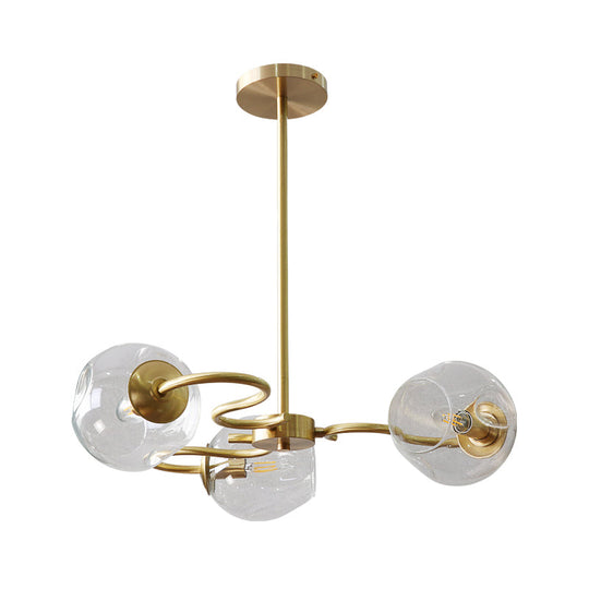 Postmodern Transparent Glass 3 - Light Flush Mount Chandelier For Bedroom In Brass
