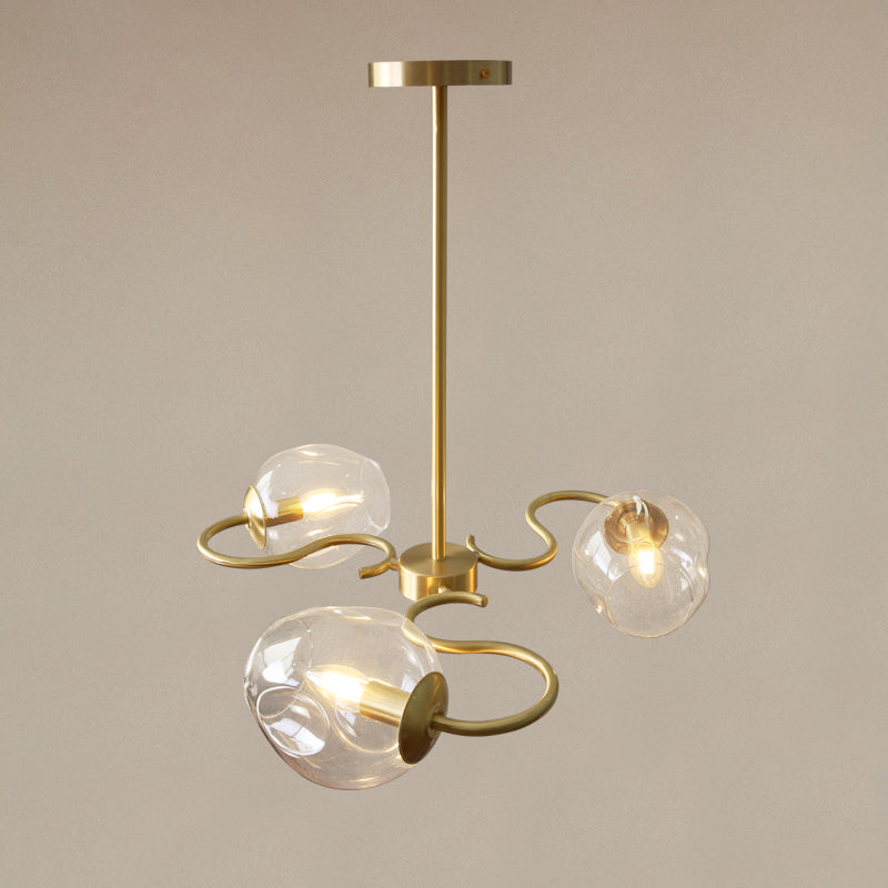 Postmodern Transparent Glass 3 - Light Flush Mount Chandelier For Bedroom In Brass