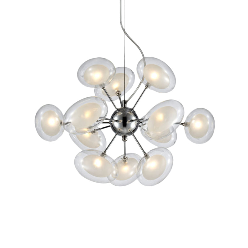Modernist Burst Chandelier - Dual Oblate Glass 12-Light Chrome Suspension Lighting