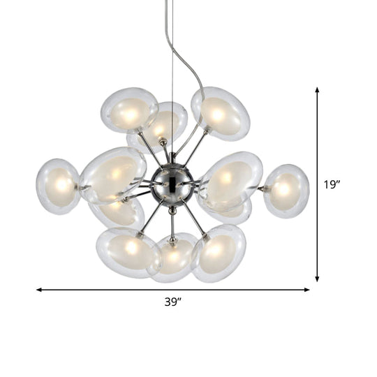 Modernist Burst Chandelier - Dual Oblate Glass 12-Light Chrome Suspension Lighting