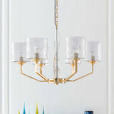 Mid Century 6-Light Gold Glass Pillar Chandelier For Bedroom