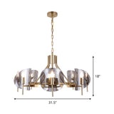 Mid-Century Curved Glass Chandelier Lamp - 6/8-Bulb Gold Hanging Light Fixture With Open Bulb Design