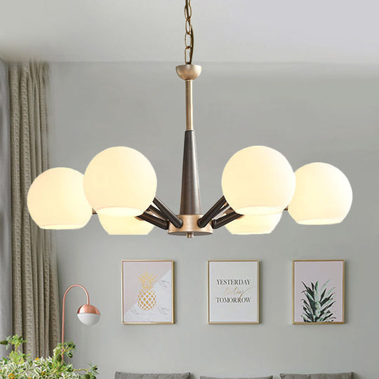 Retro Dome Shade Hanging Chandelier With Burst Design - 6-Light Lounge Pendant
