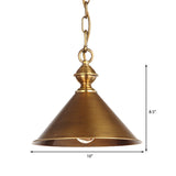 Vintage Brass/Gold Pendant Light With Conical Shade And 1 Bulb