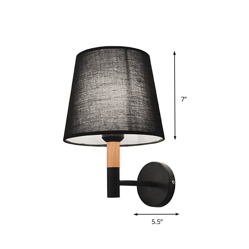 Modern Tapered Wall Sconce Light - 1 Head Fabric For Bedroom Black/White