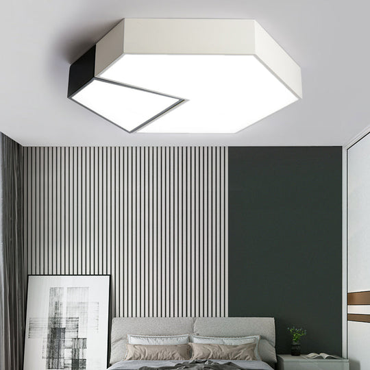 Modern Black And White Hexagon Ceiling Light Acrylic Shade Mount Fixture 11/15/19 Dia - Perfect For