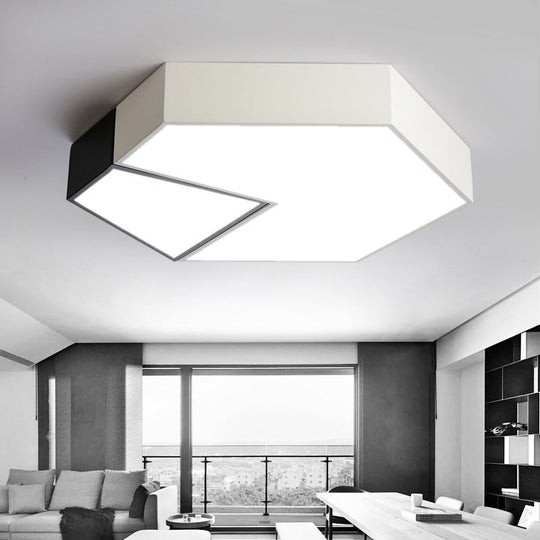 Modern Black And White Hexagon Ceiling Light Acrylic Shade Mount Fixture 11’/15’/19’ Dia -