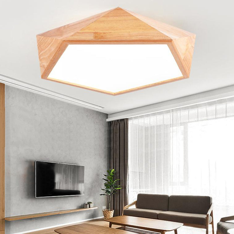 Modern Wooden Geometric Led Flush Mount Ceiling Lamp 15’/19’ Wide