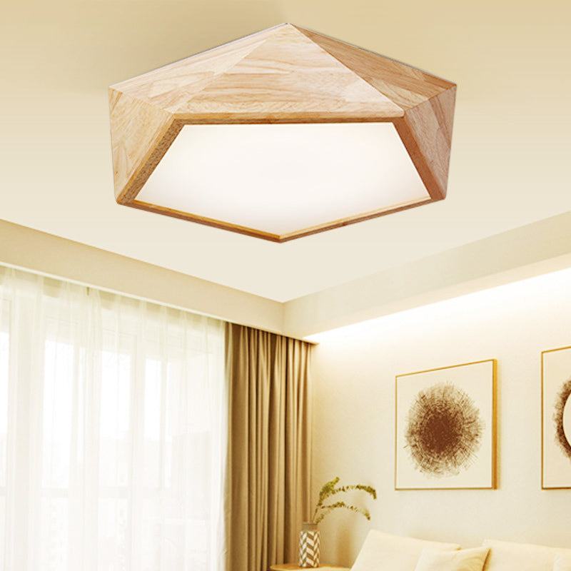 Modern Wooden Geometric Led Flush Mount Ceiling Lamp 15/19 Wide
