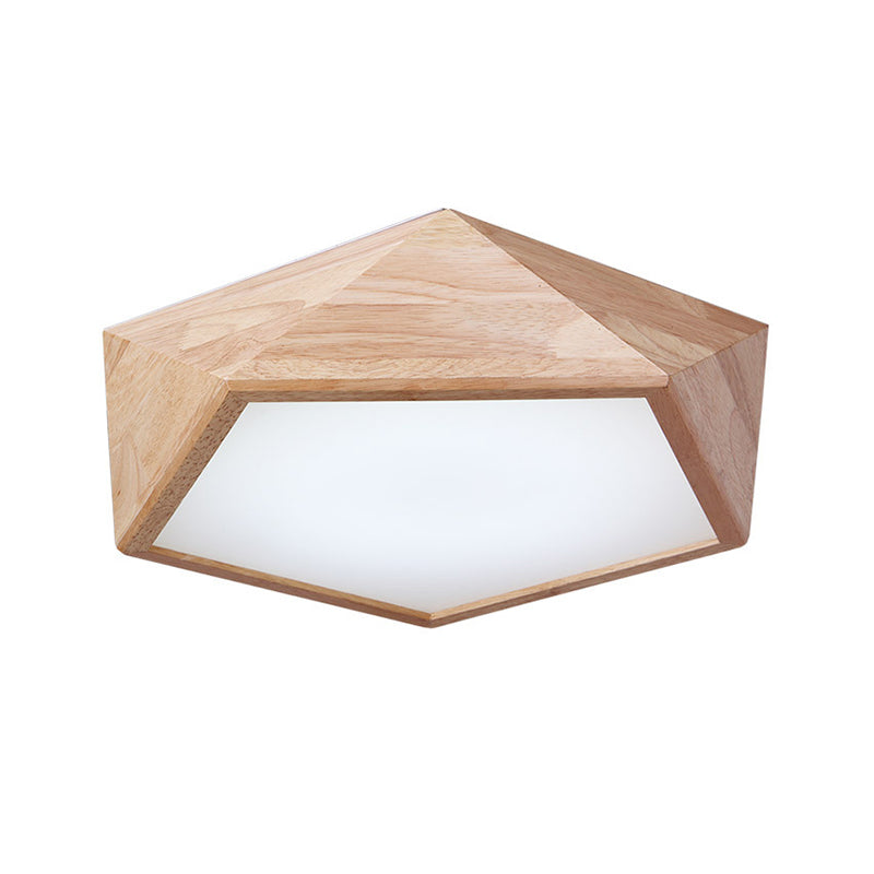 Modern Wooden Geometric Led Flush Mount Ceiling Lamp 15’/19’ Wide