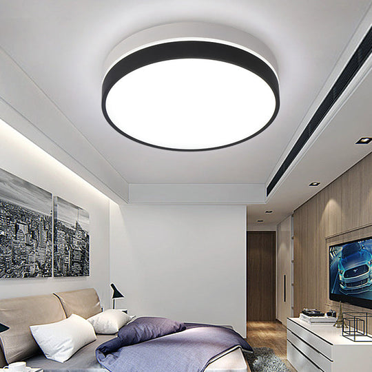 Black Drum Flush Mount Lamp: Nordic Acrylic Shade Led Ceiling Light For Living Room