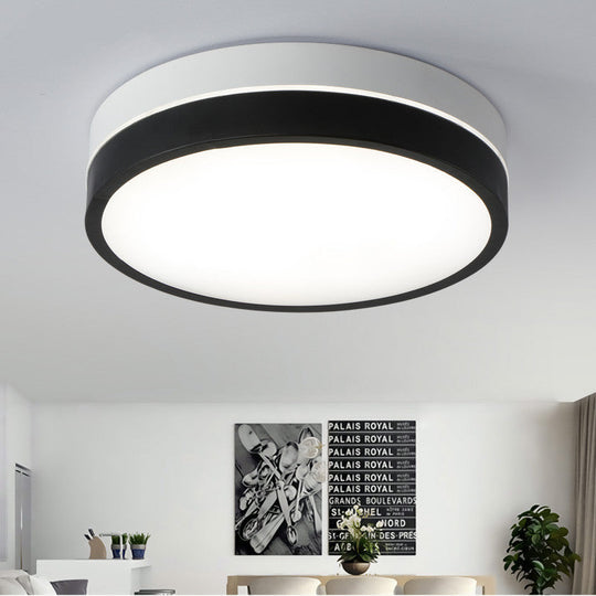 Black Drum Flush Mount Lamp: Nordic Acrylic Shade Led Ceiling Light For Living Room
